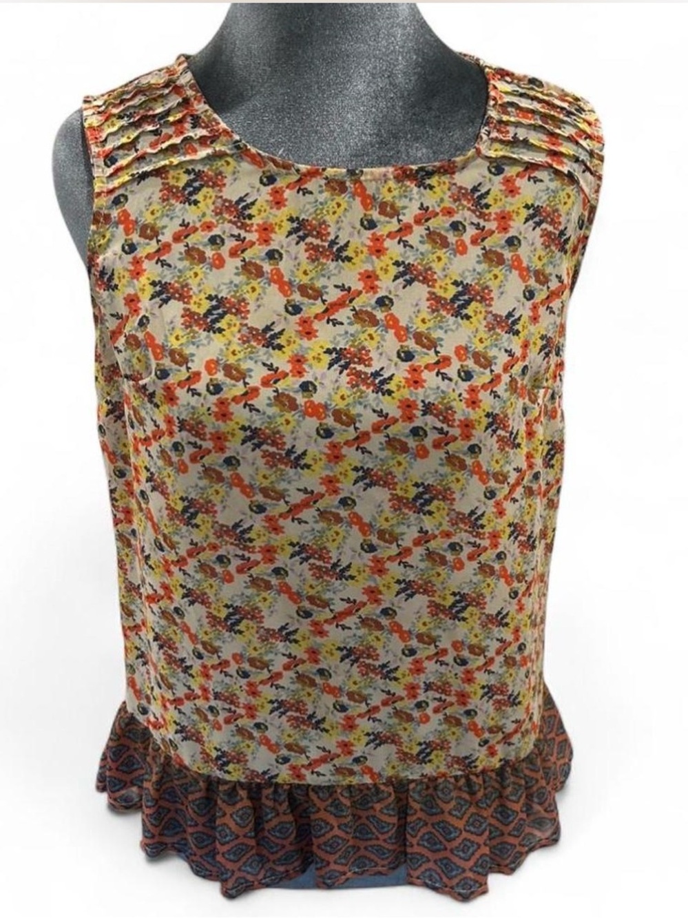 Sleeveless Floral Ruffle Hem Top - Multicolor